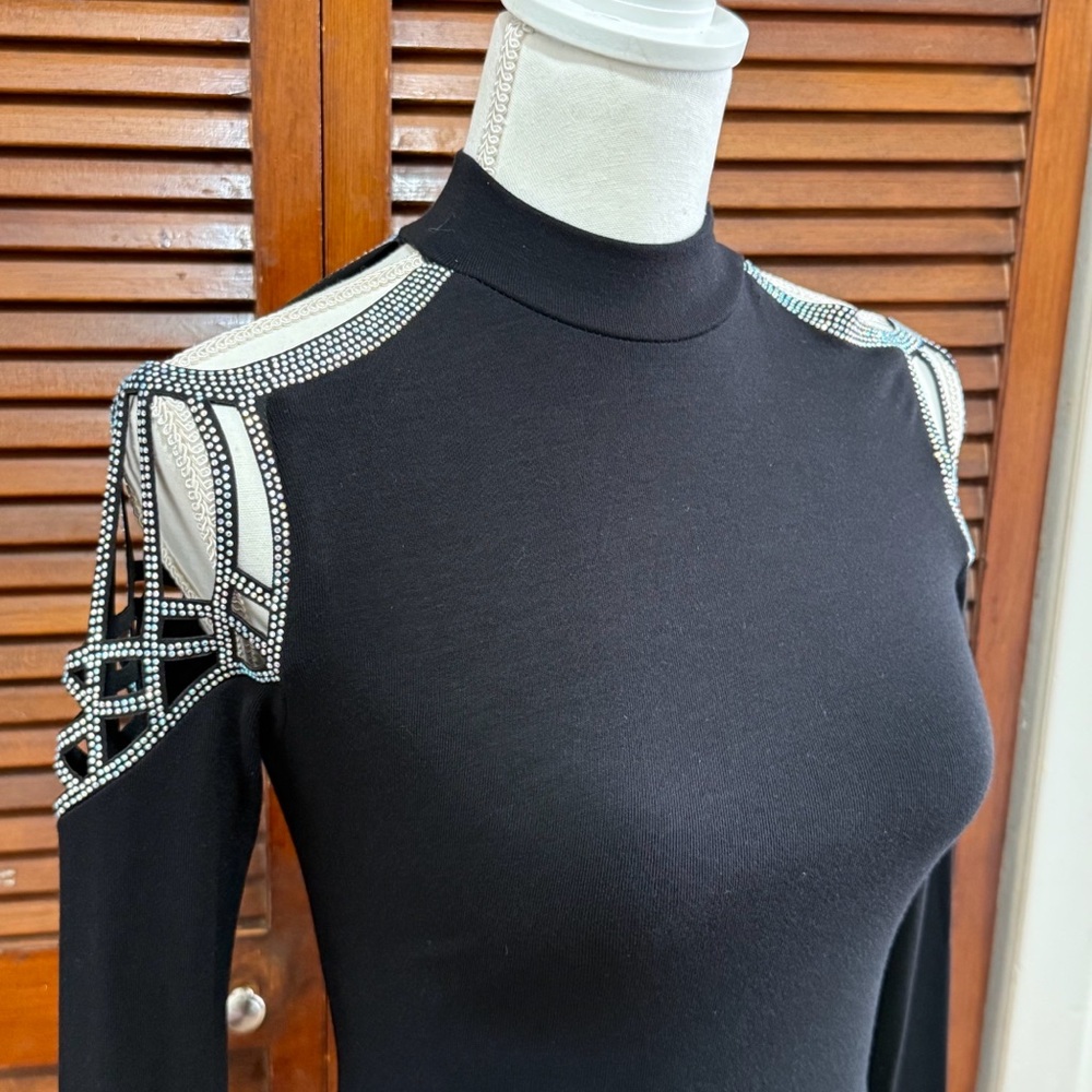 Miss Moi Luxury Long Sleeve Women Tops With Crystals Rhinestones Size Medium - Picture 3 of 12